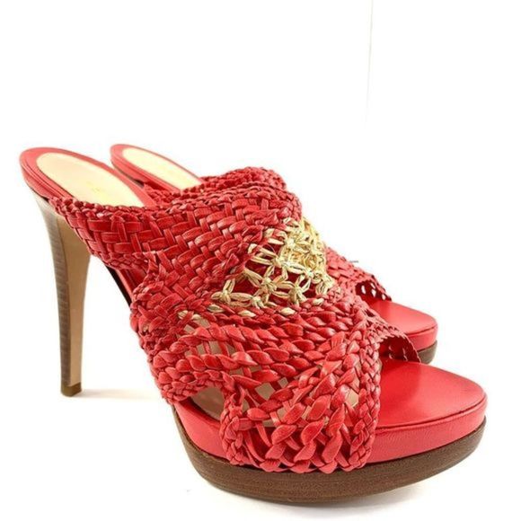 FENDI NWB Women’s 38.5 US 8 Red/Cream Leather Open Toe/back SlipOn Slide Sandal - Picture 2 of 13